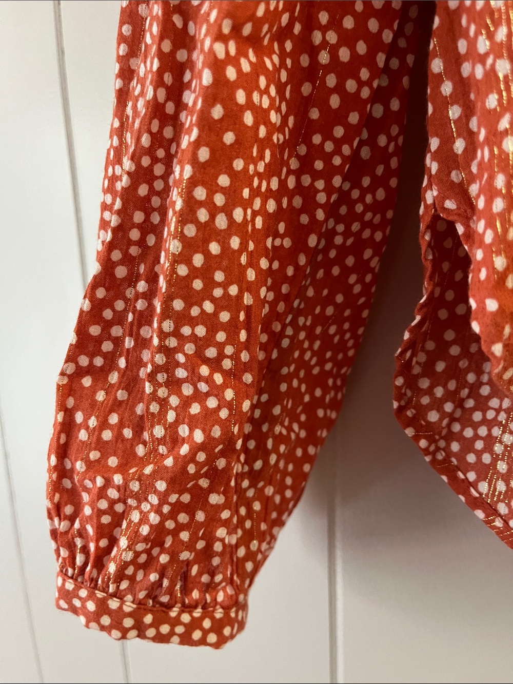 LOFT Rust Orange Dot Button-Front Blouse - Picture 9 of 13